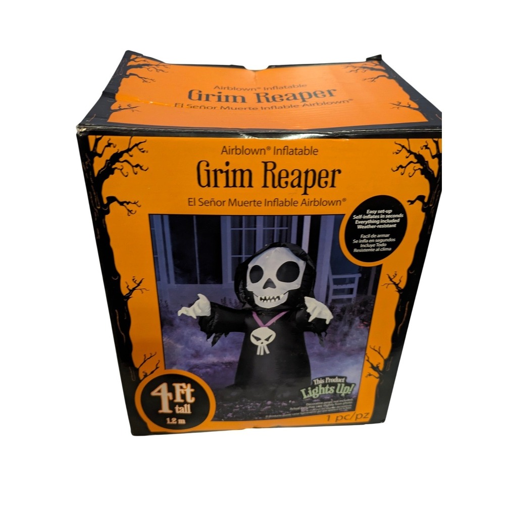 Gemmy Airblown Inflatable Grim Reaper 4 ft Lights Up Halloween Decoration
